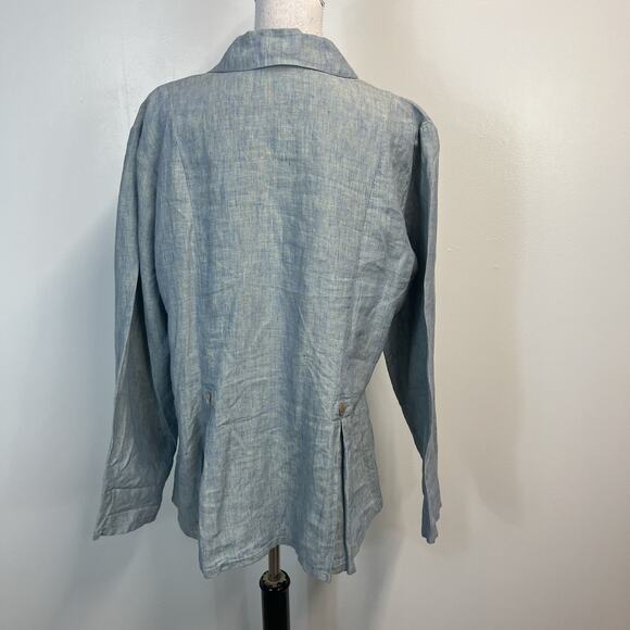 TSD Two Star Dog Blue Green Linen Lagenlook Boho Jacket Blouse Size XL Casual - Picture 7 of 9